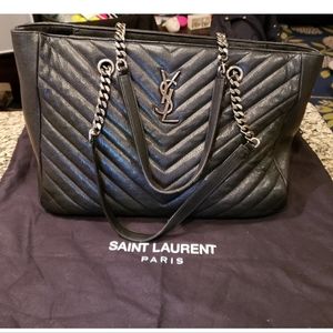 YSL Large Chevron Quilted Leather Monogram Tote!